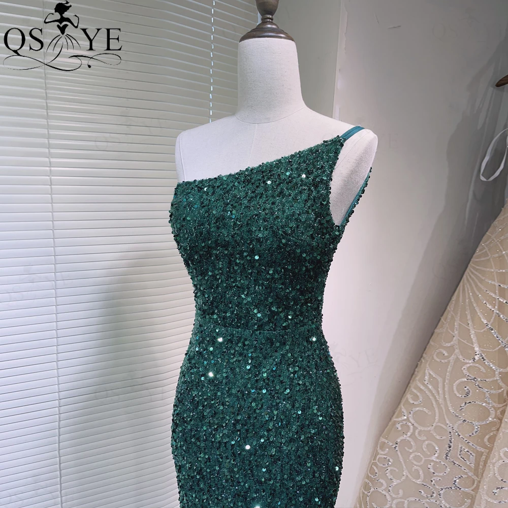 One Strap Green Evening Dresses Mermaid Sequin Prom Gown with Slit Glitter Lace Long Formal Party Women Fashion Prom Dress