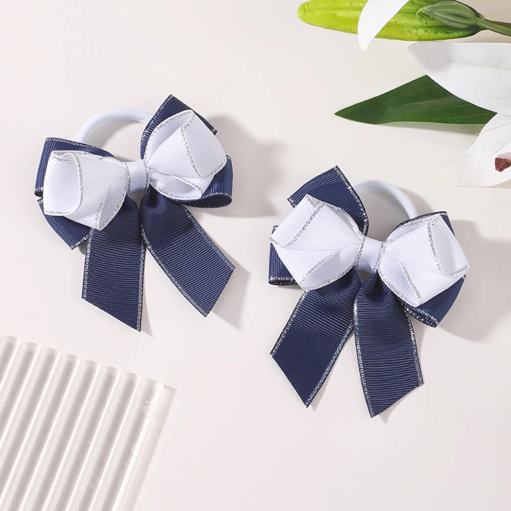 BABY BOWS 2 Stück/Set Kinder Mädchen Niedliche Doppelschichtige Schleifen-Haargummis Haarbänder Kinder Basis-Pferdeschwanz-Kopfschmuck Haaraccessoires – Detail 22