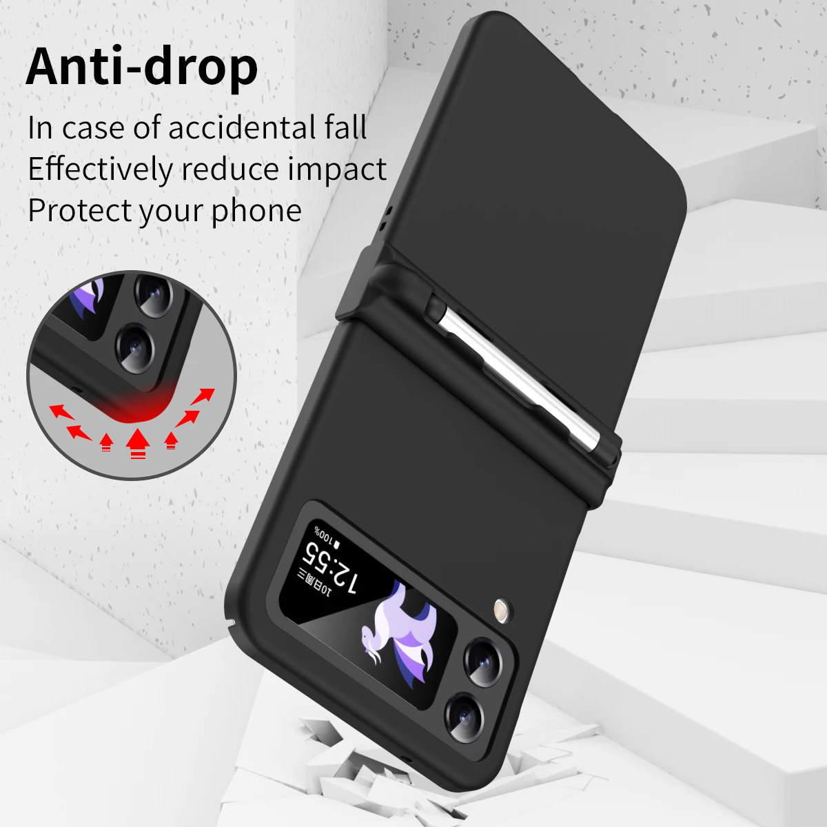 For Samsung Galaxy Z Flip 4 3 Case Colorful Ultra-thin Skin Friendly Fold Hingle Shockproof Cover Accessory With Capacitive Pen