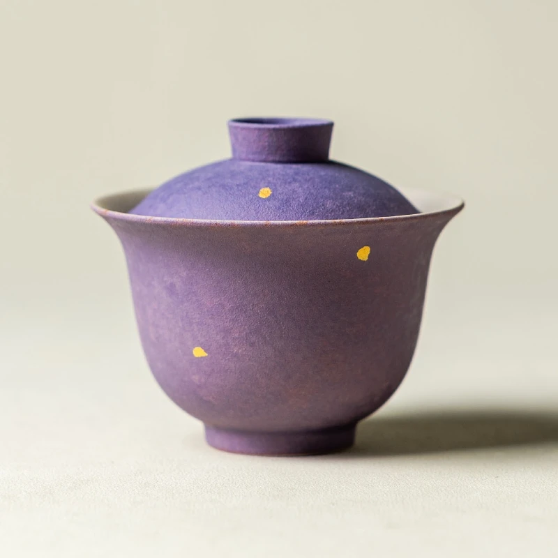 120ml Burnt Purple Gold Sprinkled Gaiwan Handmade Tea Tureen Tea Bowl with Lid Tea Maker Cover Bowl Tableware Decoration