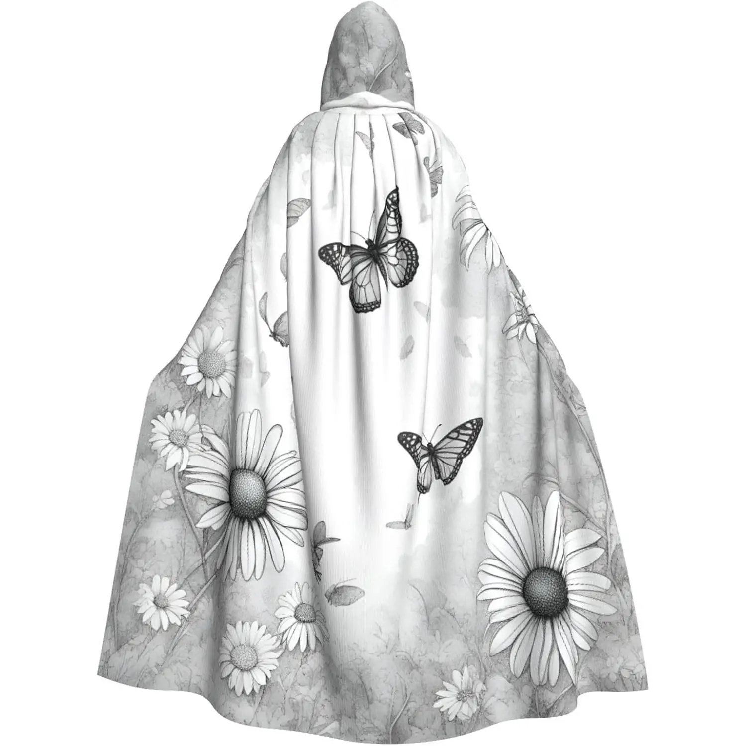 

Butterfly Daisy Print Unisex Full Length Hooded Robe Cloak Long Cape Cosplay Costume Halloween Christmas Cloak