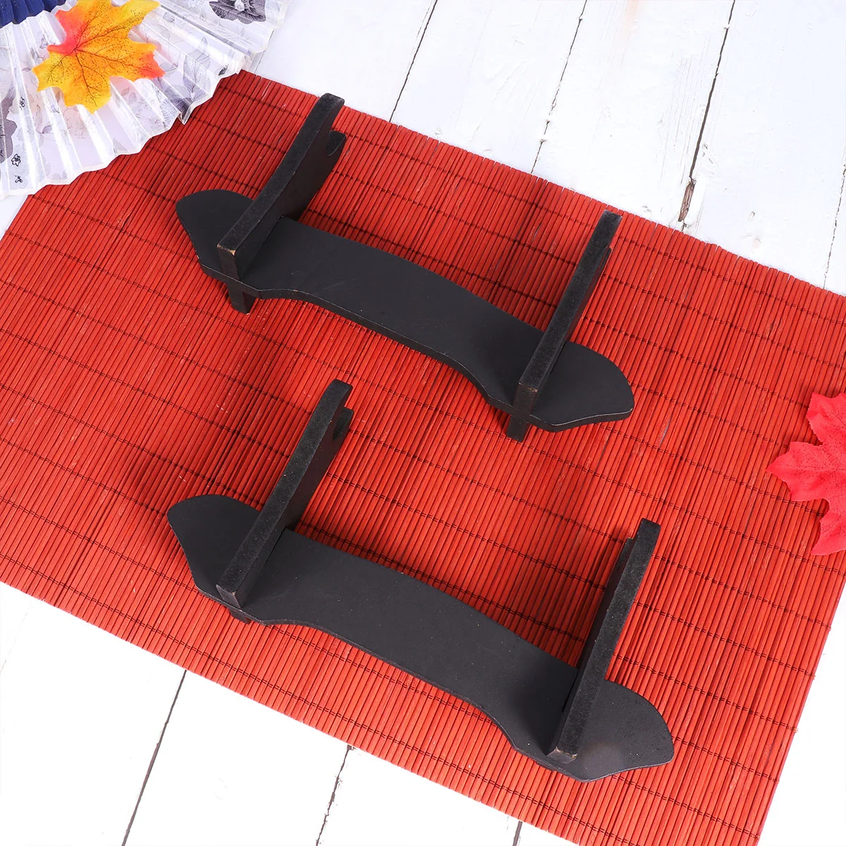 2 Pcs Handheld Bracket Folding Fan Stand Holder Wooden Bamboo Display Monitor Stands Sword