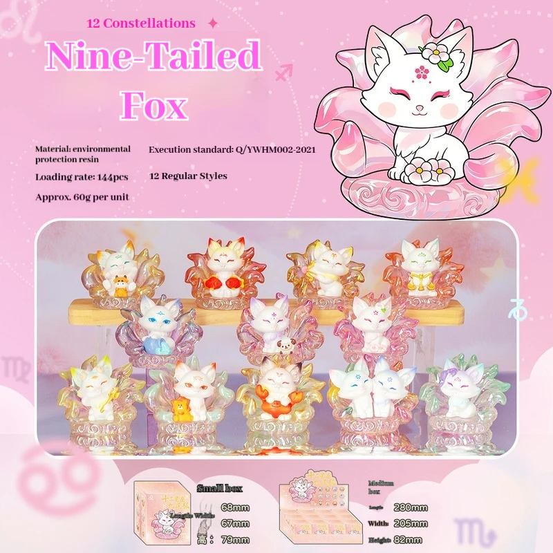 

New Cartoon 12 Constellations Nine Tailed Fox Blind Box Resin Desktop Ornament Cute Festival Small Gift For Home Decor Wholesale
