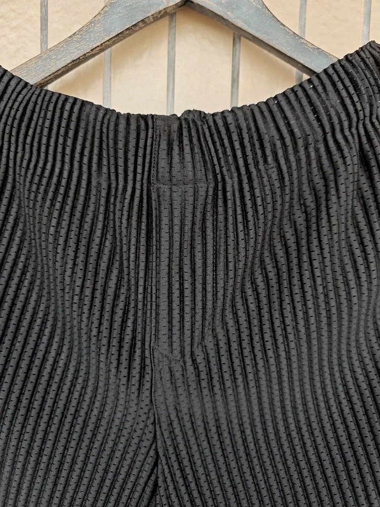 ISSEY 2026 New Arrival Japanese Style Miyake Basic Flowy Elastic Waist Drawstring Mesh-Panel Casual Pleated Shorts pants