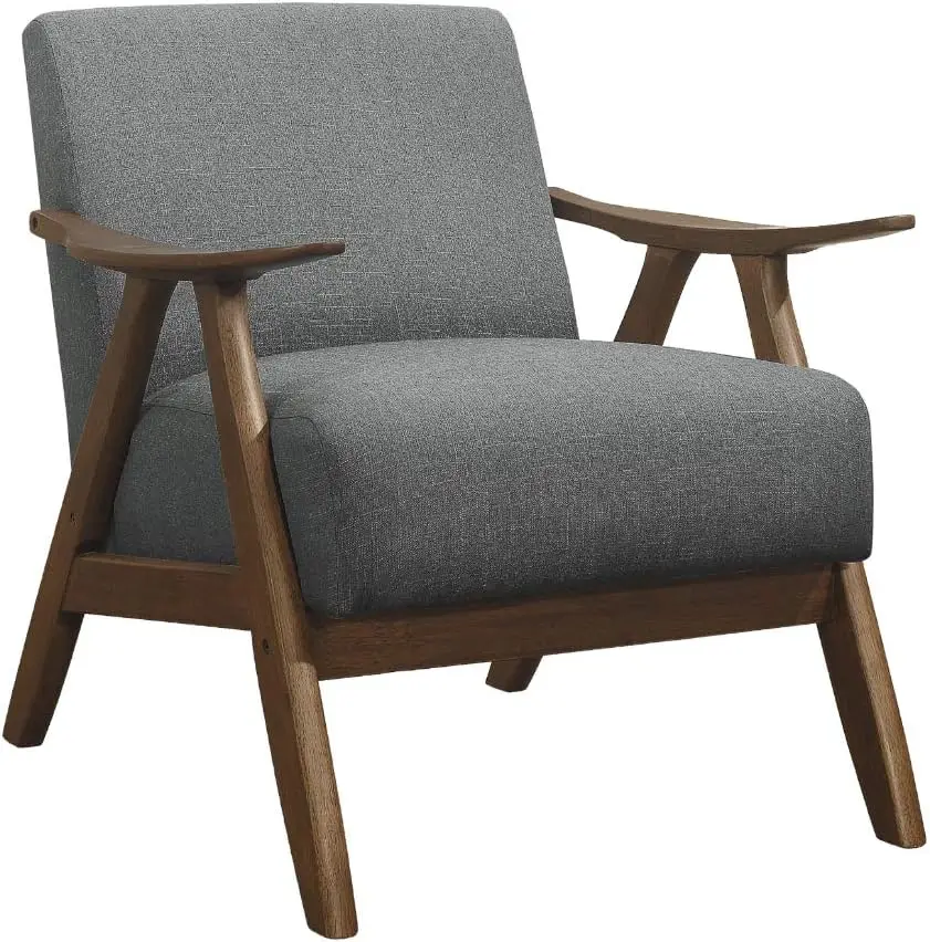 

Mid Century Modern Accent Chair with Solid Wood Frame in Walnut Finish, Upholstered Living Room Lounge Arm Chair,Thick and Comfy