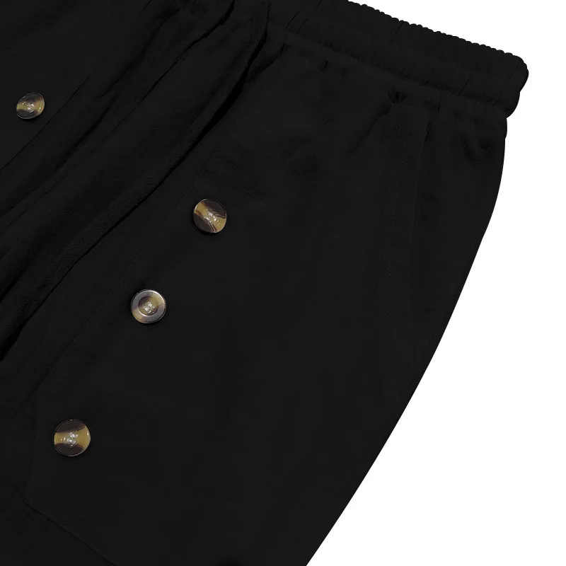 Men s Stylish Cargo Jogger Pants with Adjustable Drawstring Waistband and Decorative Buttons Featuring Multiple Pockets for