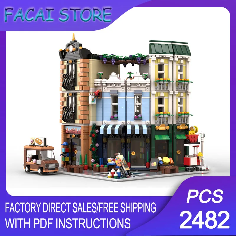

City Street View Moc Building Bricks Modular Holiday Corner Street Model Technology Blocks Christmas DIY Toy Construction Gifts