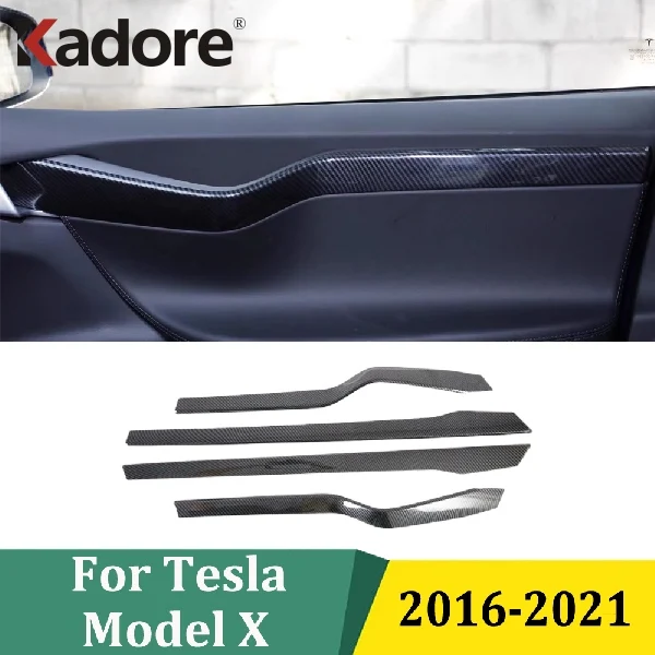 

For Tesla Model X 2016 2017 2018 2019 2020 2021 Carbon Fiber Side Door Molding Strip Cover Trim Interior Car Sticker Accessories
