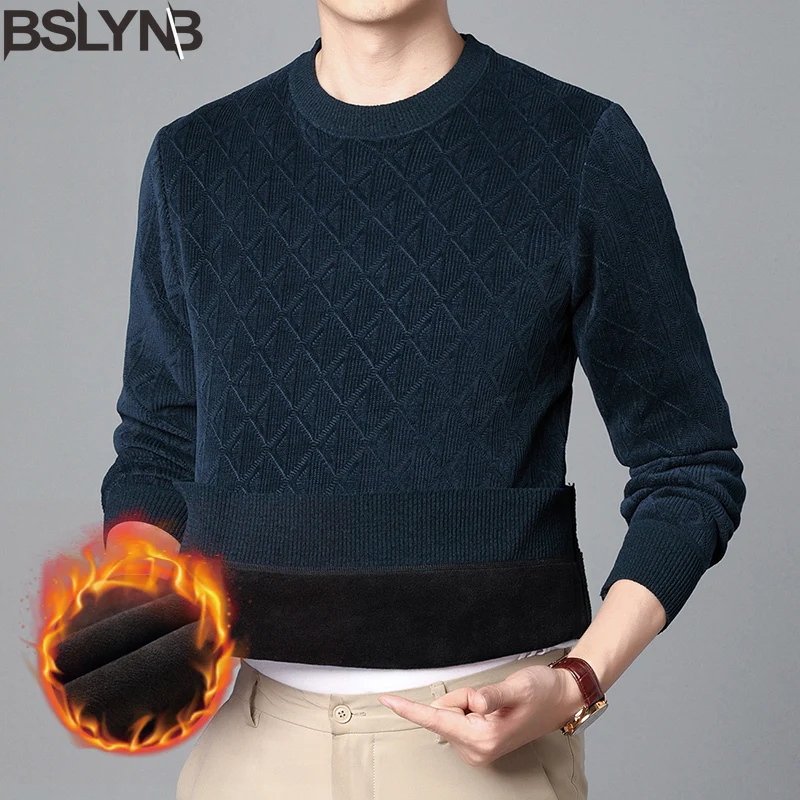 New Men\'s Knitted Pullover Sweater Man Thickening Warm Jacquard Weave Sweaters Male Winter Clothing