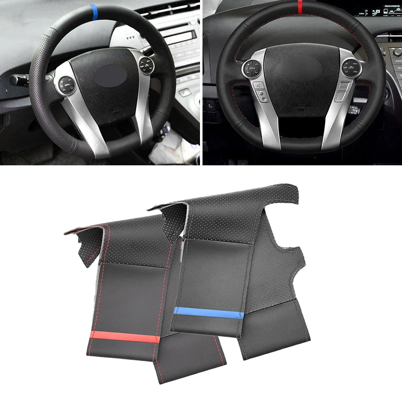 

For Toyota Prius 30 XW30 2009 2010 2011 2012 2013 2014 2015 Prius C US 2012 - 2016 2017 Car Steering Wheel Cover Leather Trim