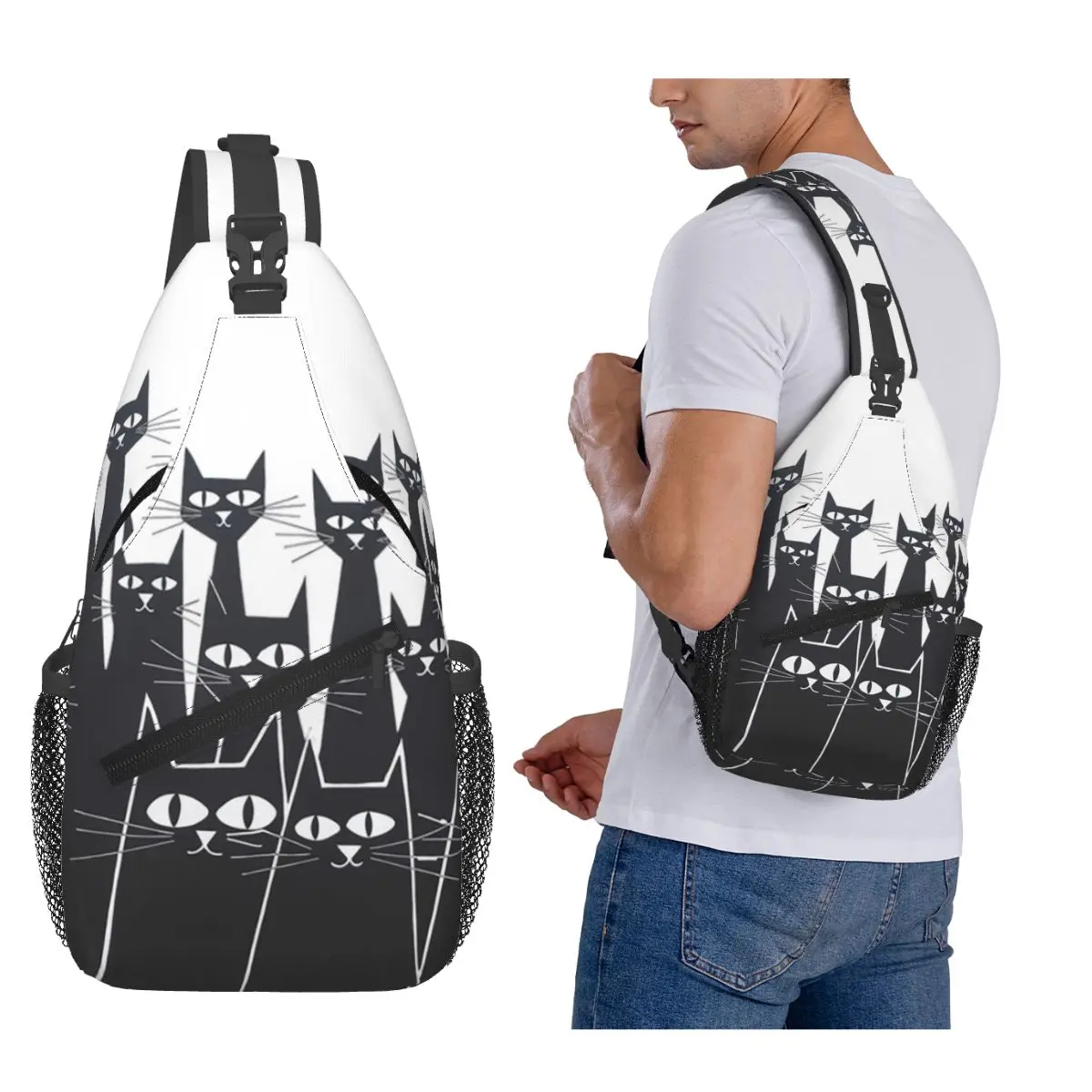 

Любопытные кошки Suspicious Minds нагрудная сумка мужской рюкзак через плечо на слинге нагрудная сумка дорожный походный рюкзак сумка на плечо