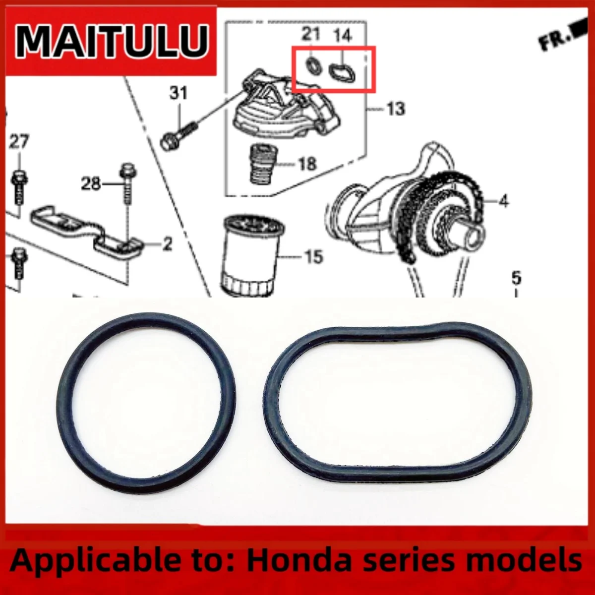 A Pair of 15312-R40-A01 91326-PL5-003 Oil Filter O-Ring for Honda Accord Civic Odyssey 2.4L Oil Filter Seat Rubber Ring Set
