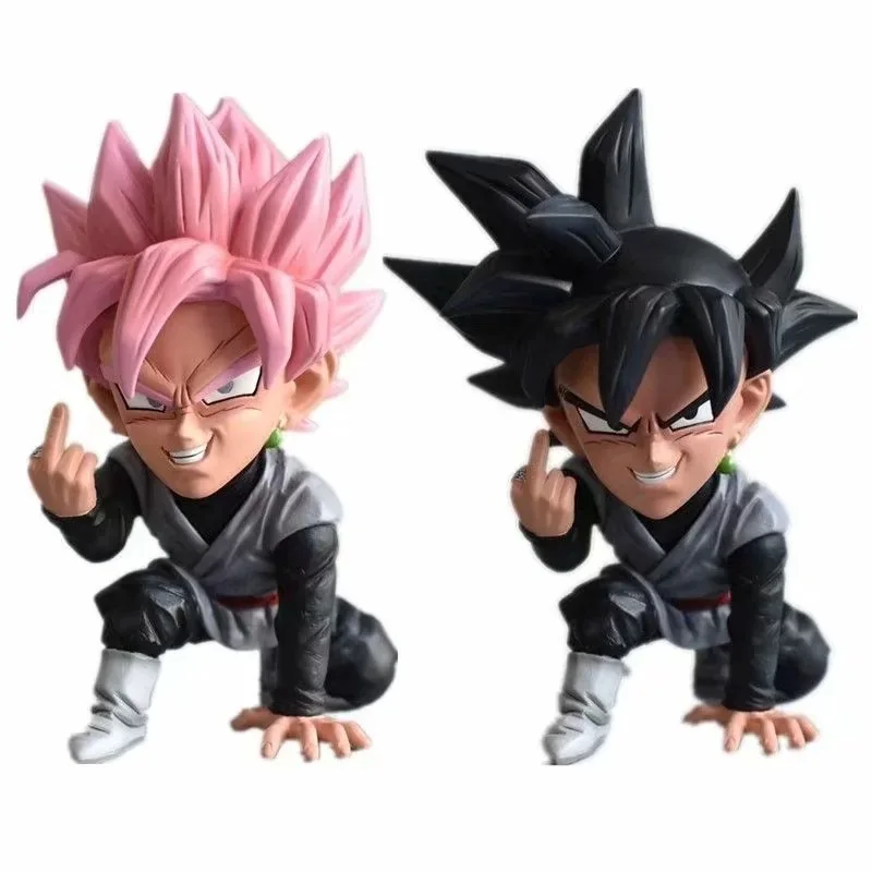 12cm Anime Dragon Ball Z  Pink Black Son Goku Figure Interchangeable Head Q Version Action Figure PVC Collection Model Toys Gift