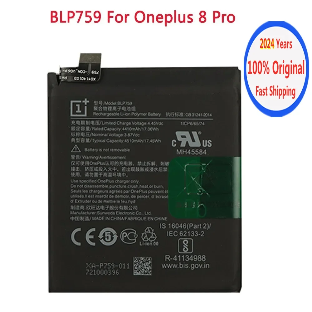 

2024 Years 4500mAh BLP759 Original Phone Battery For Oneplus 8Pro One Plus 8 Pro High Quality Replacement Battery Batteries