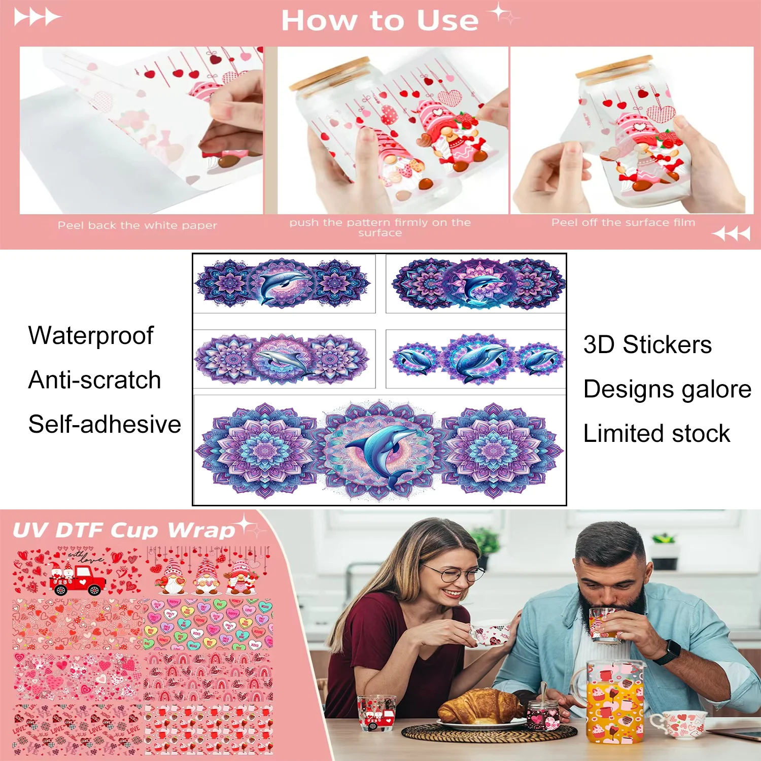 The Animals AI Design Collection 5 Sheet UV DTF 3D Sticker Bundle for 16oz Libbey Cup Sea Star Pattern Self Adhesive Cup Wraps