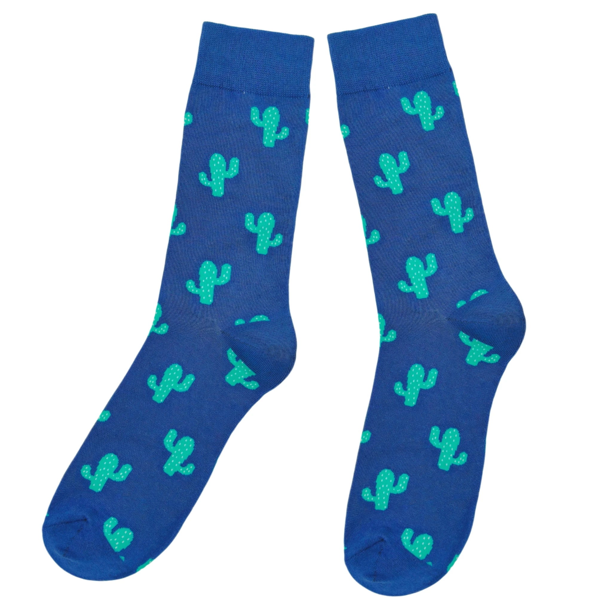Ein Paar verpackte Kaktus-Röhrensocken mit blauem Hintergrund