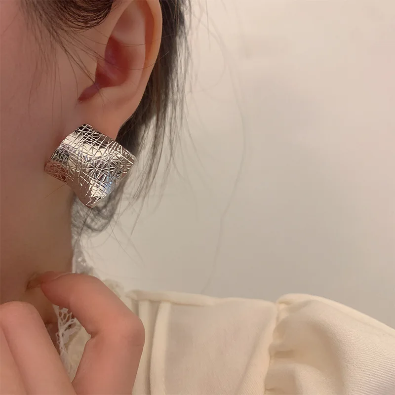 VENTFILLE 925 Sterling Silver Geometry Texture Earring for Women Girl Design Originality Exaggeration Jewelry Gift Dropshipping