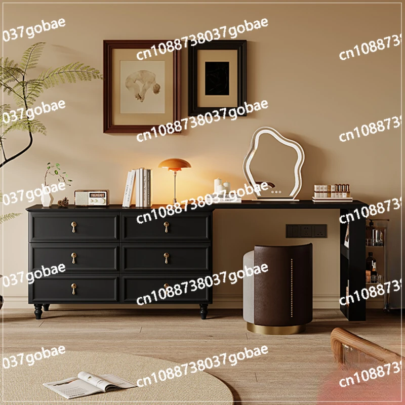 ZC retro dresser, chest, integrated telescopic desk, corner makeup table, cloud mirror, black storage cabinet