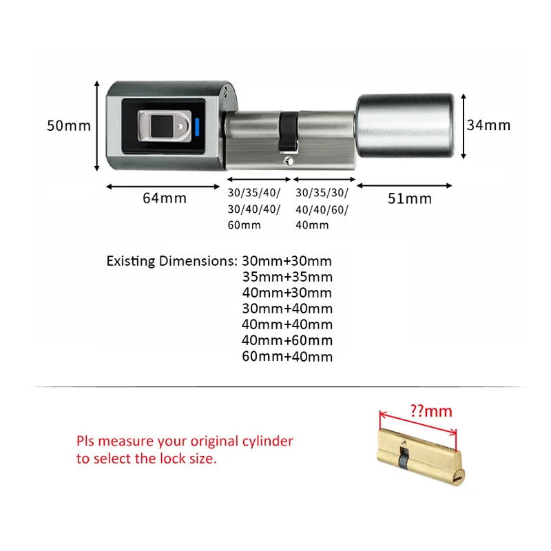 Tuya-앱 원격 제어 스마트 유럽 실린더, IP65 방수, 지문 잠금 해제, 전기 스마트 도어 잠금, Airbnb