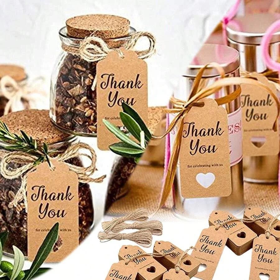 1set (48pcs+10m Twine) Heart Shaped Kraft Paper Thank You Gift Tags, Perfect For Birthday Party, Wedding, Gift Wrapping, Decorat