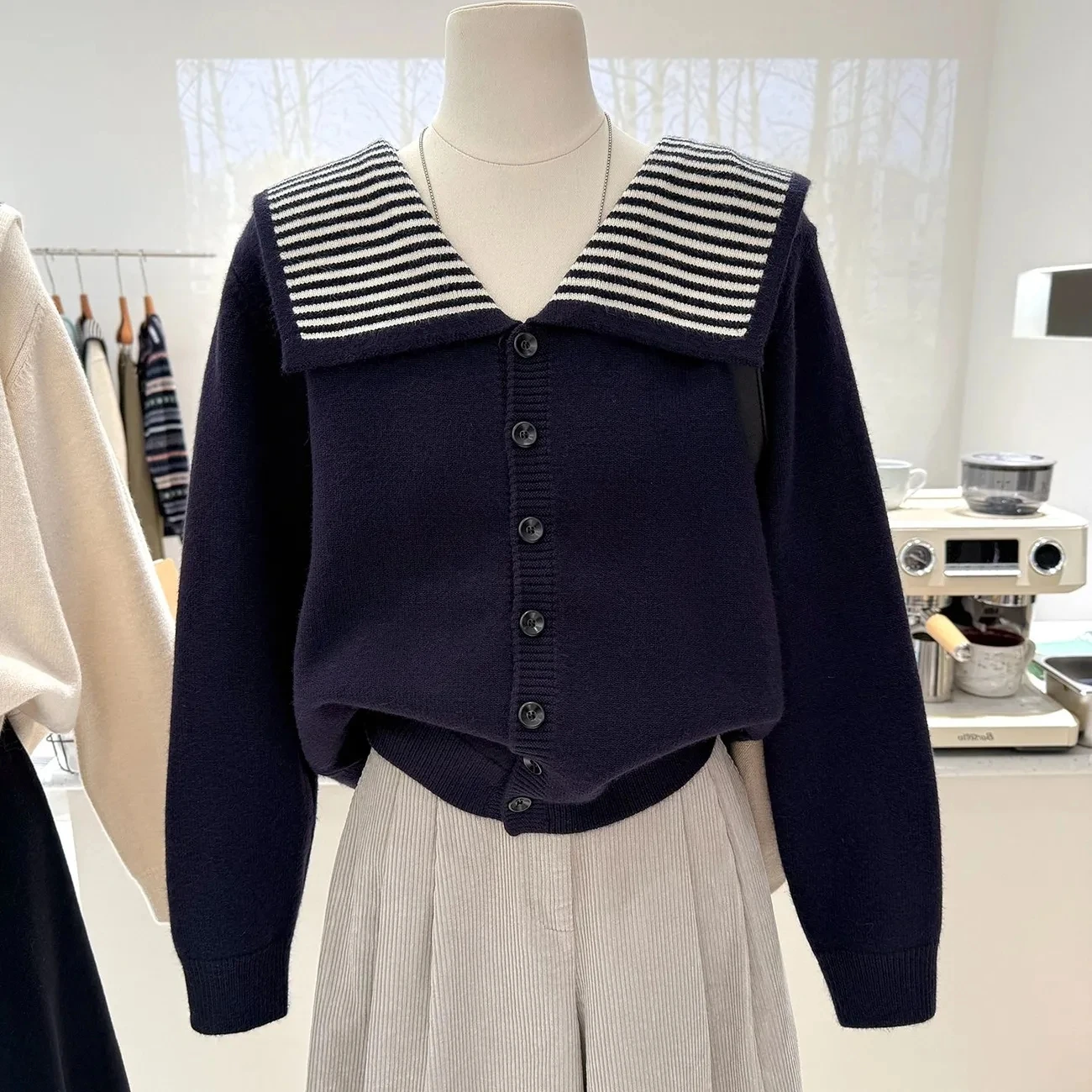

Ретро-свитер с воротником в морском стиле, в полоску, вязаный, женский, свободный, повседневный, мягкий, осенне-зимний, модный, в корейском стиле, с длинными рукавами
