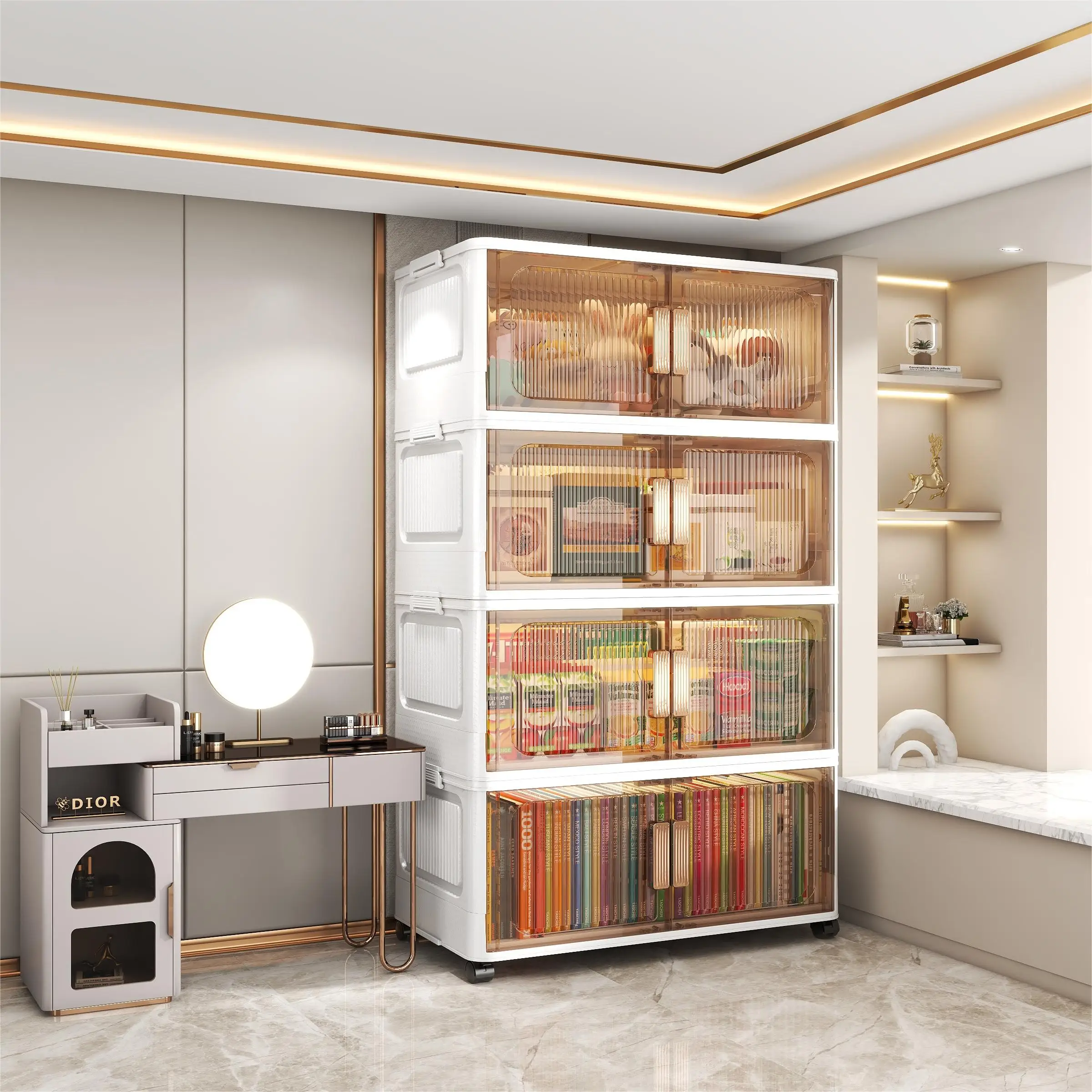 Multifunction Plastic Foldable Storage Cabinet Box Closet Organizer Stackable Plastic Storage Cabinet