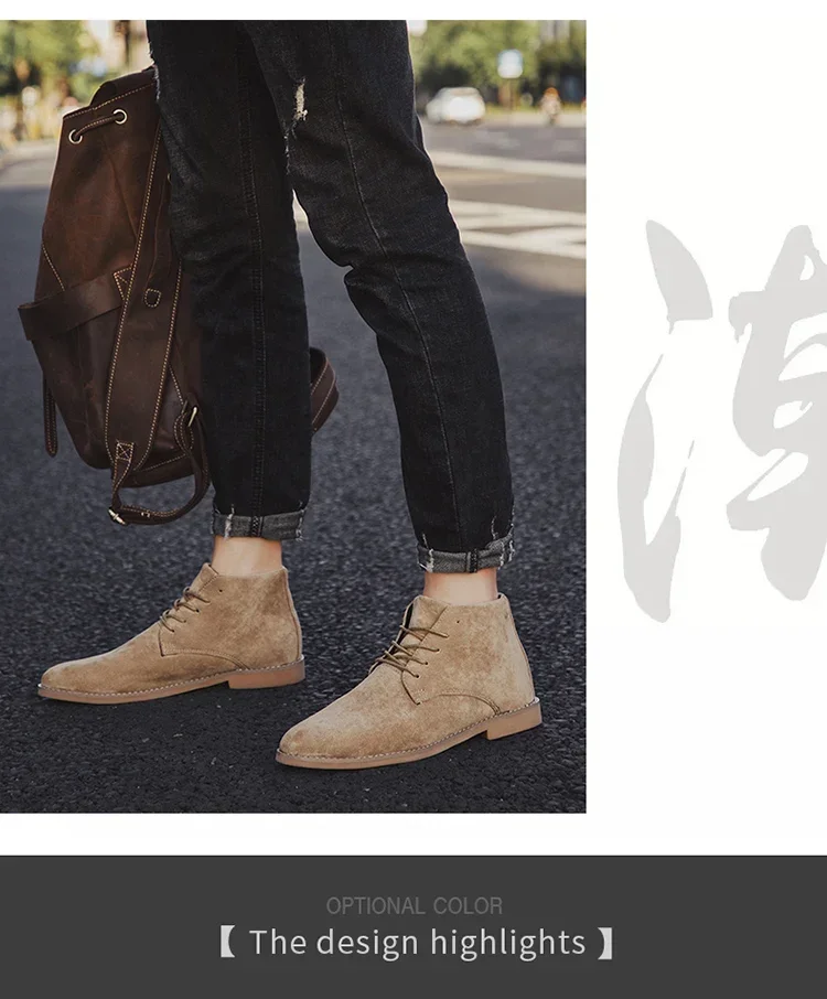 Modische braune Chelsea Boots für Herren im britischen Stil, hochgeschnittene Wildlederschuhe mit Schnürung und spitzer Zehenpartie, Herren-Knöchelstiefel – Detail 5