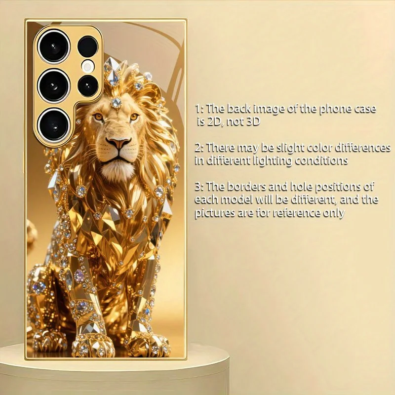 Luksusowe etui na telefon z motywem złotego lwa i diamentowym wzorem, odpowiednie dla Samsung Galaxy S26/S25/S25 Plus/S25 Ultra/S24 Plus/S24. — zdjęcie produktu 2