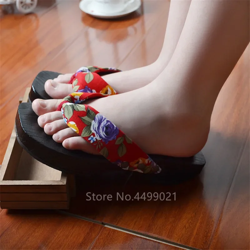 Flip Flops Wooden Japanese Women Slippers Geta Clogs Ethnic Round Female Beach Wear Cosplay Shoes Japanese Kimono Traditional