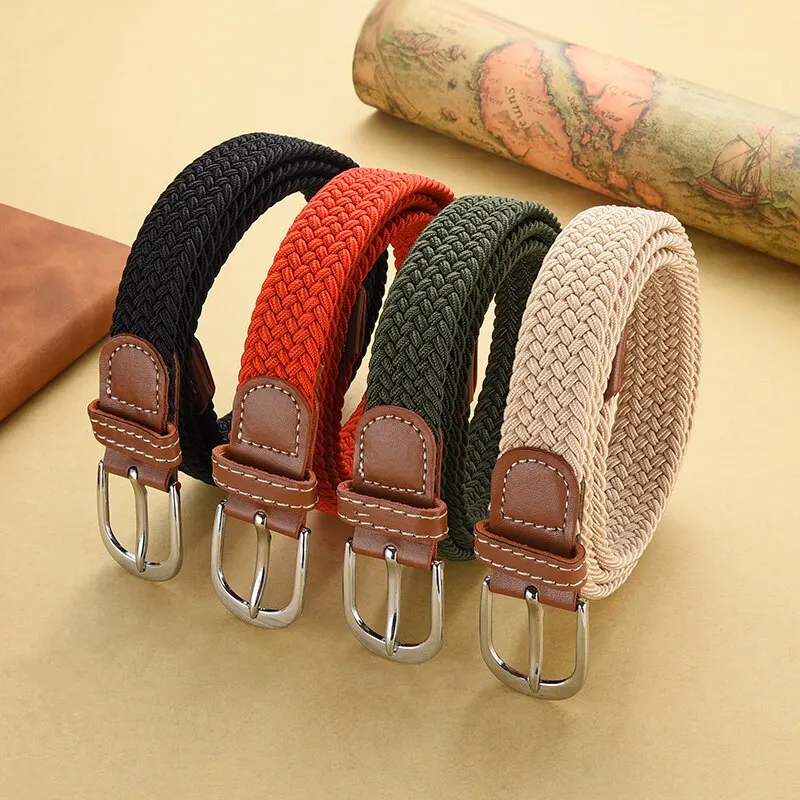 Women's Belt Casual Woven Elastic Belt Outdoor Sports Men's Belt Climbing Work Belt Jeans Suit Pants Men's and Women's Universal