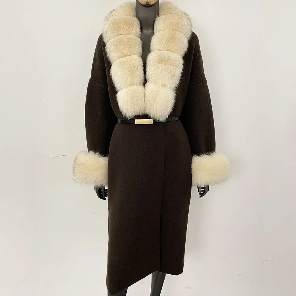 Long Knitwear Coat 2025 Autumn Fashion Cardigan Female New Autumn Women Warm Belt Real Fox Fur Jacket Natural Fur Coat Women