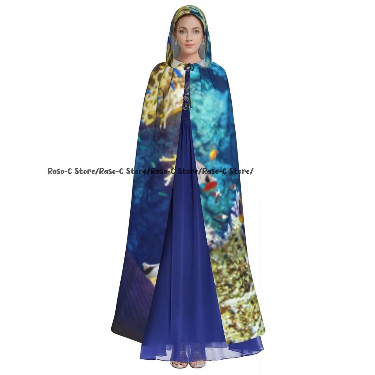 Hooded Cloak Unisex Cloak with Hood Corals And Tropical Fish Print Cloak Vampire Witch Cape Cosplay Costume