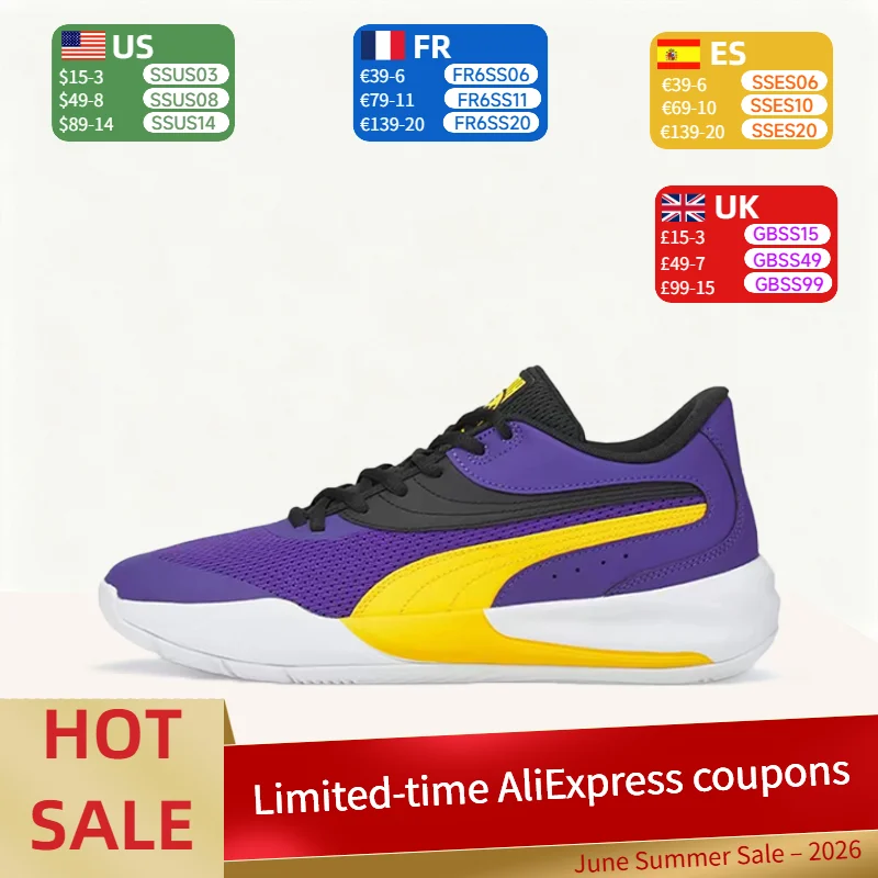 

Puma Triple: Stylish, Shock-Absorbing, Snug-Fit, Supportive Low-Top Basketball Shoes (Unisex) in Purple and Yellow 376640-10