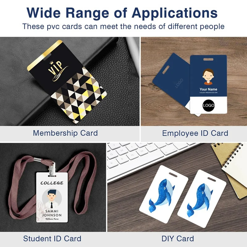 50 Pack Premium Blank PVC Cards With Slot Punch On Short Side - Vertical Slot Punch Blank ID Cards CR80 Plastic Cards Durable