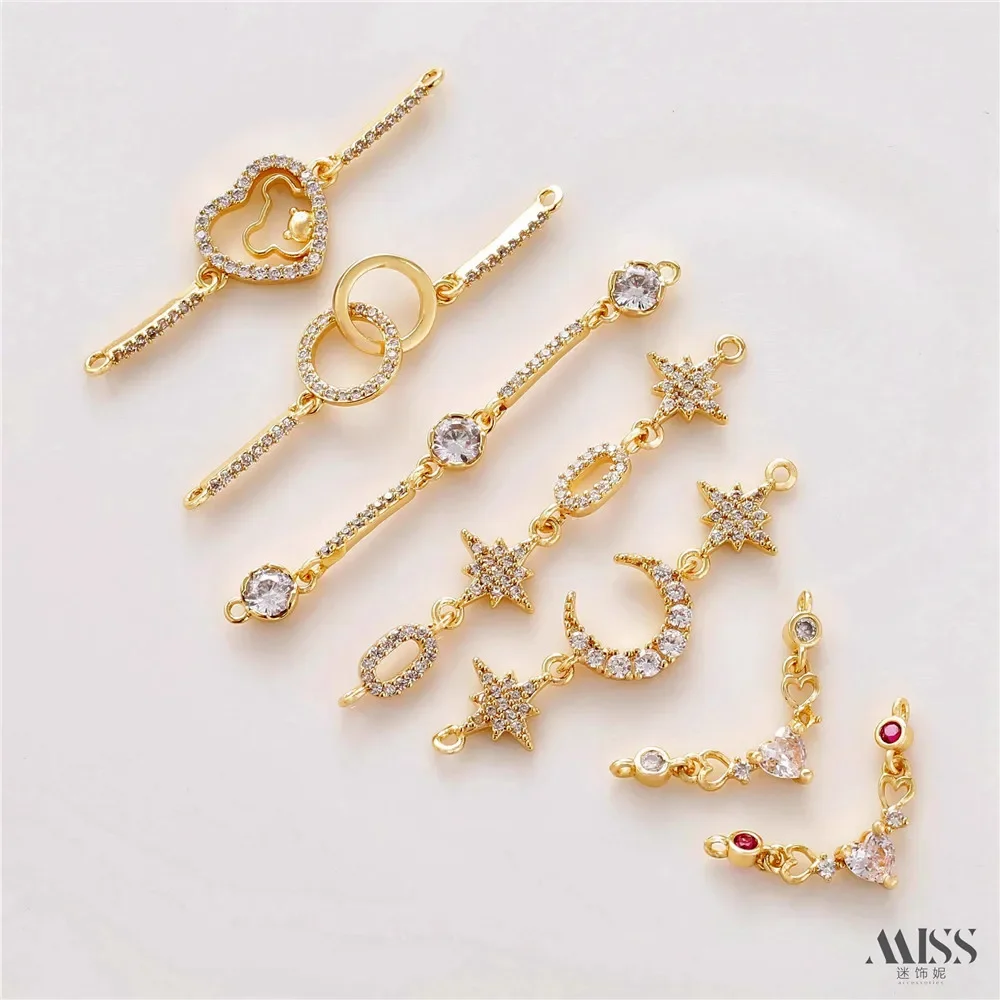 14K حقيبة الذهب مطعمة الزركون رابط قصير URL مزدوج معلقة موصل DIY اليدوية سوار قلادة الأذن مجوهرات اكسسوارات