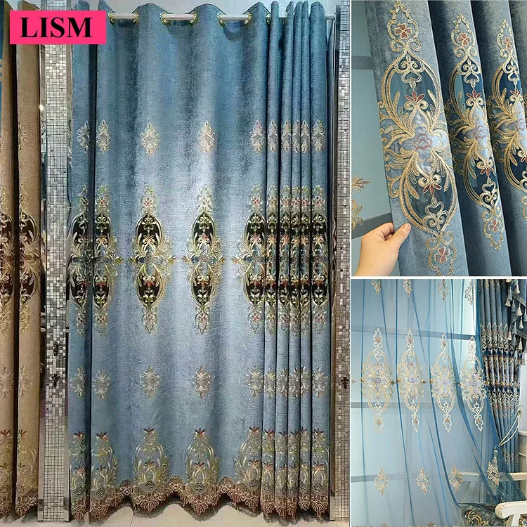 

European Hollow Embroidered Curtains Blackout Double-sided Chenille Jacquard Velvet Bedroom Living Room Custom Window Screen New