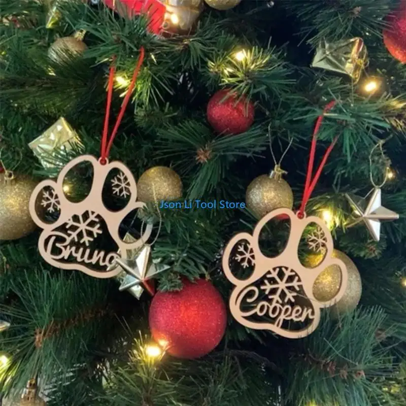 

Y08D Pet Xmas Tree Ornament Carved Hanging Pendant Dog for Cat Pawp