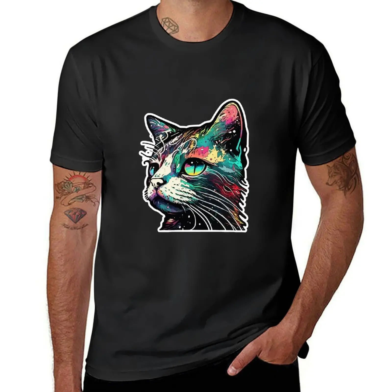 Trippy Tuxedo Cat T-Shirt korean fashion sweat quick drying vintage T-shirts for men cotton