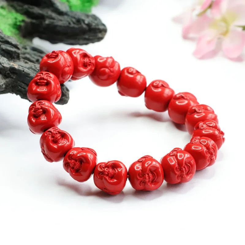 

Natural Genuine Cinnabar Bracelet Red Sand Buddha Head Bracelet Benmingnian Meditation Bead Jewelry Men's and women's fine