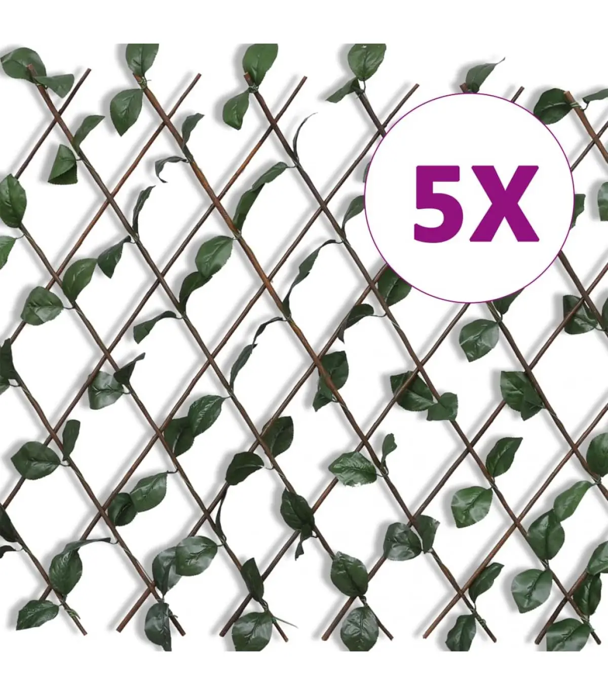 Fence panels Willow lattice fence 5 pieces artificial leaves 180x90 cm