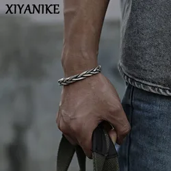 XIYANIKE Men Thai Silver Twisted Woven Opening Bracelets Bangle Neutral Retro Original Handmade Exquisite Jewelry Unique Gift