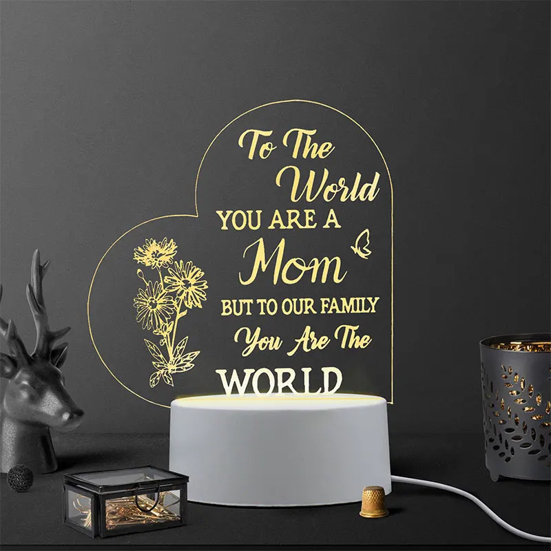 Placa de acrílico con luz nocturna para familia y amigos, regalo para familiares y amigos, texto de agradecimiento, decoración hermosa para el hogar