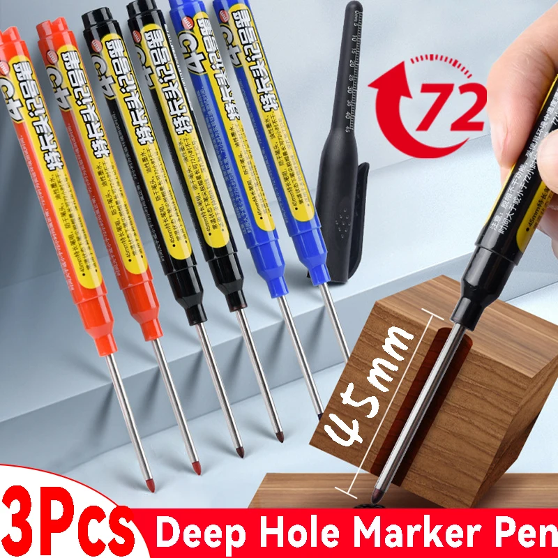 45mm Long Head Deep Hole Marker Pen Permanent Markers Waterproof Long Nib Carpenter Markers Pen for Construction Bathroom Wood