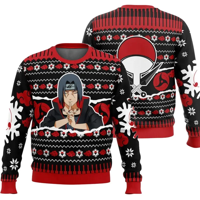 Anime Naruto invierno Navidad serie hoja cuello redondo Sudadera con capucha impreso imitación suéter tejido decorativo Necessitie diario