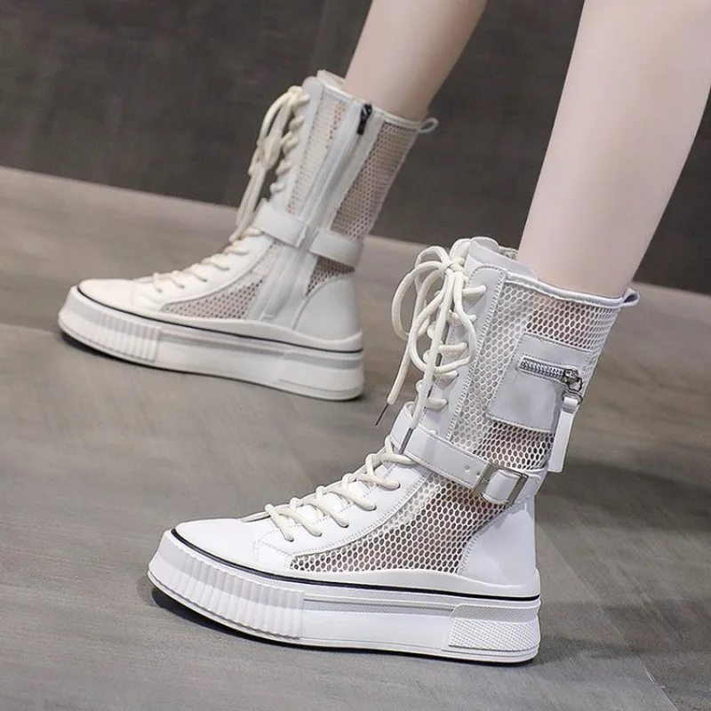 2024 Summer Women's Boots Net Yarn Mesh Thin Section Cool Boots Mid-Calf Thick Bottom Sandals