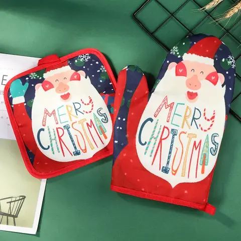 2pc/set Kitchen Anti-Hot Gloves Christmas Microwave Glove Potholder Gloves Kitchen BBQ Oven Microwave Baking Anti-slipGloves