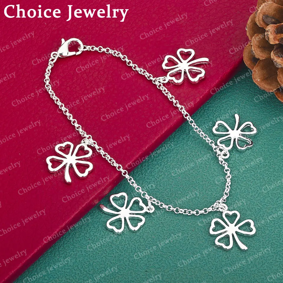 925 Sterling Silver Four Leaf Clover Pendant Bracelets For Women Wedding Party Anniversary Gift Fashion Fine Jewelry