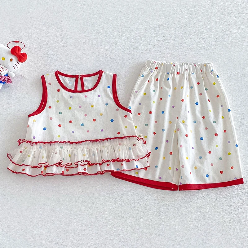 

2026 New Summer Infant Baby Girls Clothing Set Sleeveless Cotton Printed Tops+Pants 0-5Yrs Children Clothes Suit