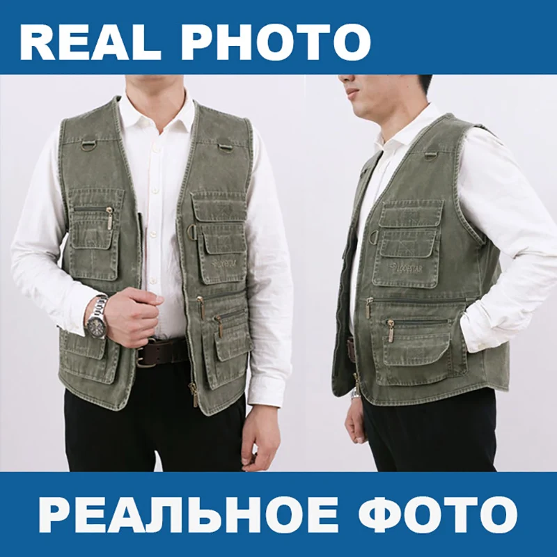 ZOZOWANG 160kg 8XL 9XL 10XL New Male Casual Spring Summer 16 Pocket Cotton Sleeveless Vest Men Multi Pocket Photograph Waistcoat