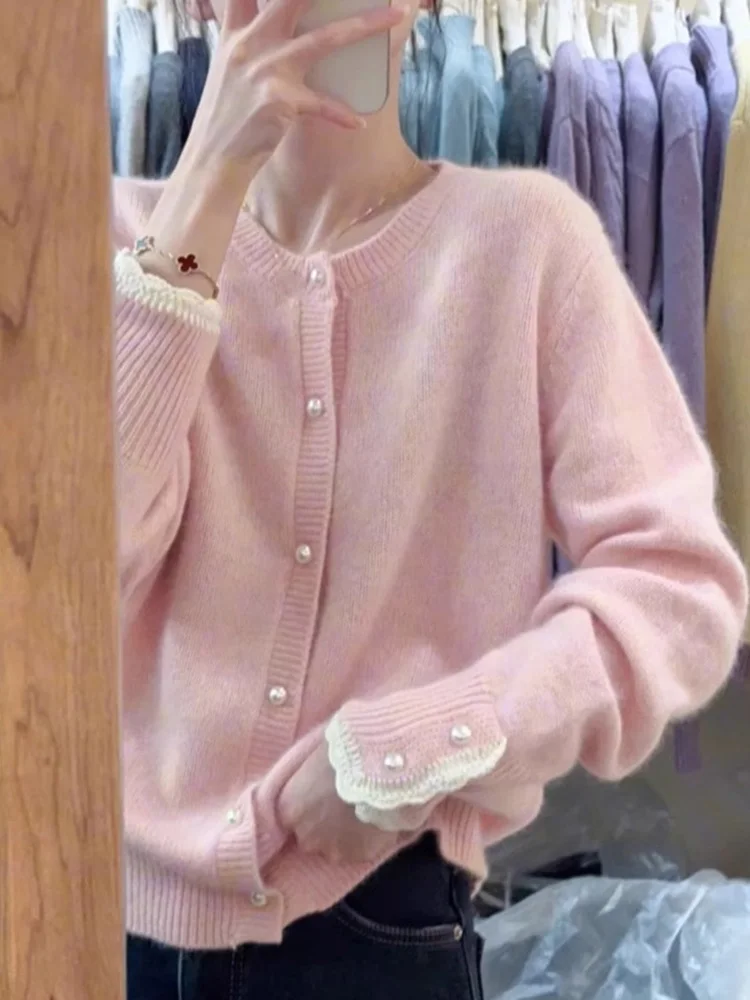 

Korean Sle Casual Versatile Soft Comfortable Camere Knitwear Faionable Design Single Button Long Sve Sweater for Women